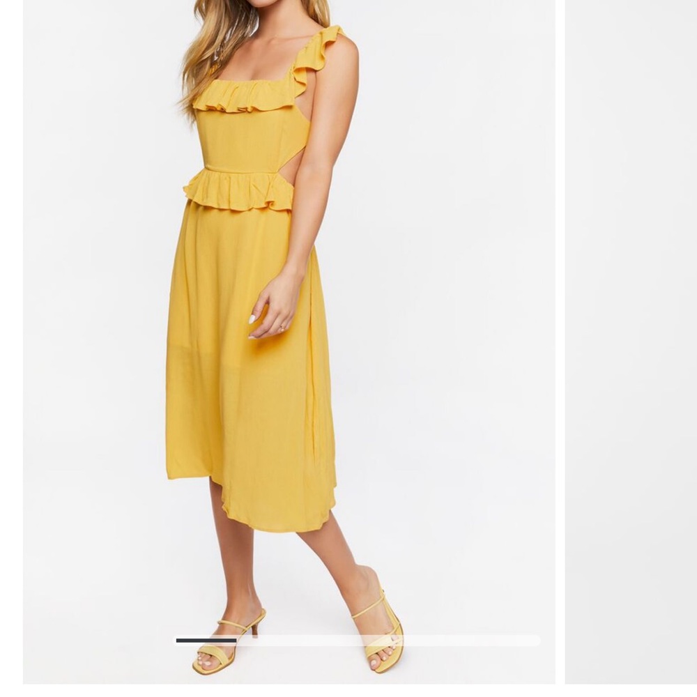 Forever 21 Ruffle-Trim Open-Back Mustard Midi Dress